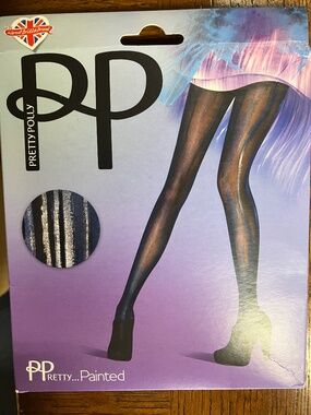 NEW Painted Black & Blue Tights from Pretty Polly UK - One Size - Made in Italy